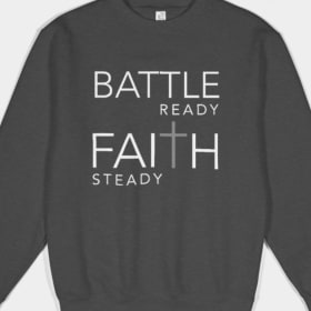 Battle Ready, Faith Steady | Mens Sweatshirt (Charcoal) item