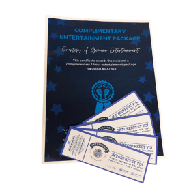 Entertainment Package & Oktoberfest Tickets Value: $585 item