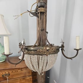 Antique French Brass & Crystal Chandelier – 3-Light item