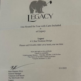 Premier Golf Experience for Four at Legacy Golf Club! item