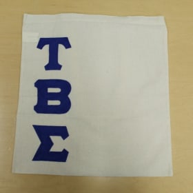 White Tote Bag w/ Vertical Blue Letters item