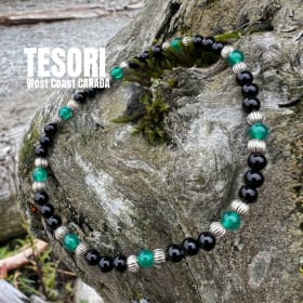 64. Stylish Onyx & Green Bracelet with Silver Accents item