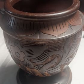 Hand-Carved African Floral Pedestal Bowl / Decorative Chalic item