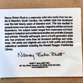 Signed Artwork by Nancy Ricker Rhett (Value $25) item