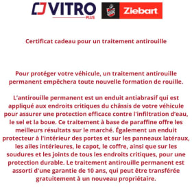 Certificat cadeau pour un traitement antirouille item