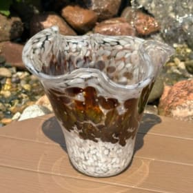 Small whie and gray bowl with colorful top item