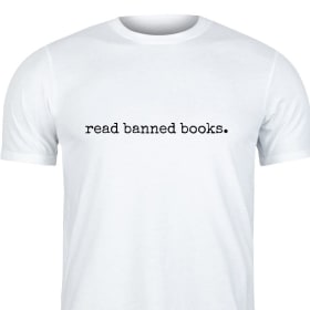 T-shirt: Read banned books, typewriter font item