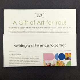 LUX Center for the Arts Certificate item