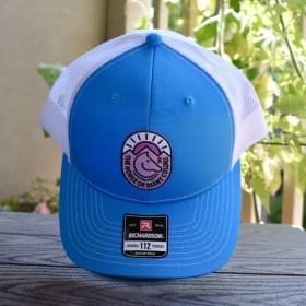Cyan/White 112 Trucker Hat – White & Purple Patch item
