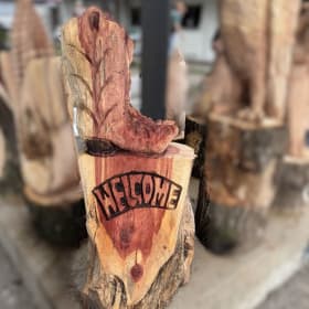 Boots Welcome Wood Carving item