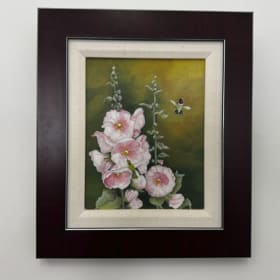 22 Hummingbirds & Hollyhocks by Schnare framed item