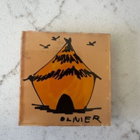 Hand-Painted TiA charming square tille Featuring Hut & Birds item