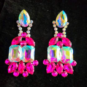 Gorgeous Pink and AB large clip on dangle earrings item