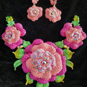 Rose Crystal necklace and pierced earring set item