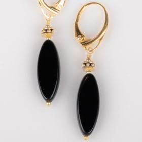 Gold & Black Czech Glass Bead Earrings by J.Win JeweNecklace item