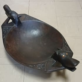 Hand-Carved Wooden Animal Bowl item