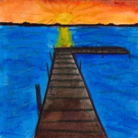 I like to sit on docks by the lake. item