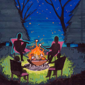 Smores and pudgie pies by the fireside. item