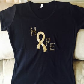 SMALL~ GOLD Rhinestone Childhood Cancer 🎗️ Tee item