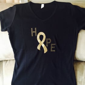 MEDIUM~ GOLD Rhinestone Childhood Cancer 🎗️ Tee item