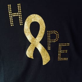 LARGE~ GOLD Rhinestone Childhood Cancer 🎗️  Tee item