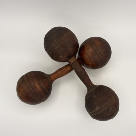 Victorian Primitive Oversized Wooden Hand Weights, Dumbbells item