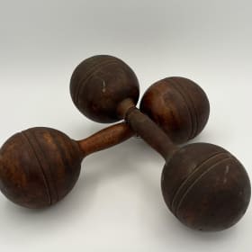 Victorian Primitive Oversized Wooden Hand Weights, Dumbbells item