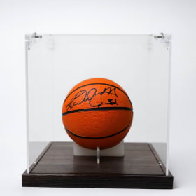 Karl Malone Autographed Mini Basketball with Display Case item