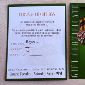 $100 Gift Certificate – Artist J, Ink Club Tattoo item