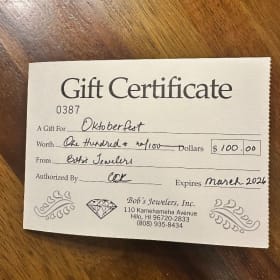 Bob's Jewelers Gift Cert item