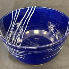 Large Blue Pottery Bowl signed by artist item