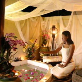 Thai Massage & Self-Care Indulgence Basket-Purple Bow item