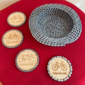 Vintage Shimano Bike Chain Bowl + Handmade Coasters item