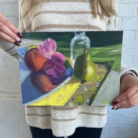 Peachy Picnic – Original Oil on Linen Panel-$350 Value item