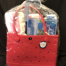 #1 Bogg bag, 4 towels, 2 rafts item