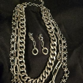 #13 CAbi Triple Strand Matte Silver Necklace and Earrings item