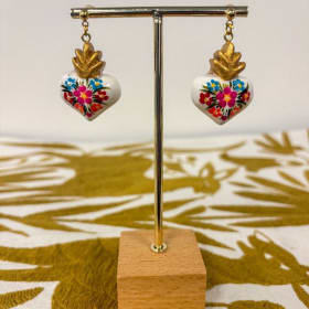 Mexican Hand-Painted Sacred Heart Earrings item