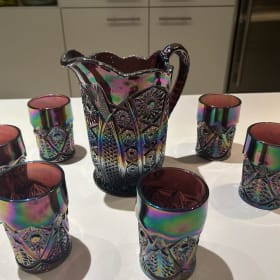 19th Century Carnival Glass Jug & Goblet Set item