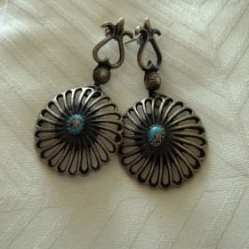 Sterling Silver Turquoise Concho Dangle Earrings item