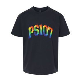 107 T-Shirt - Black with Rainbow Lettering item