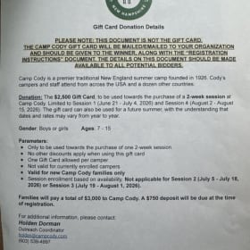 $2500 Camp Cody Gift Certificate item