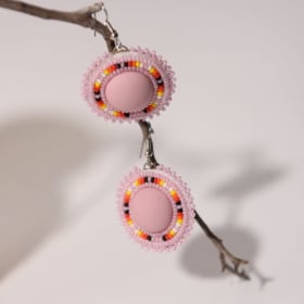 Pink Leather Beaded Earrings item