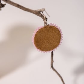 Pink Leather Beaded Earrings item