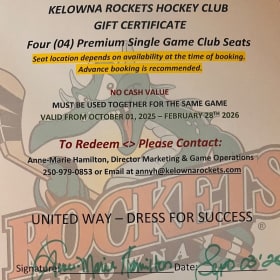 4 Premium Club Seats to a Kelowna Rockets Game item