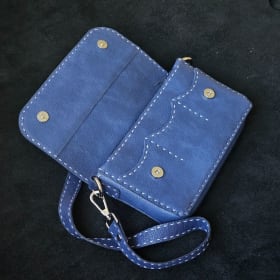 Cross-body wallet with sides. Denim blue item