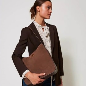 Stunning TWINSET Suede & Leather Mocha Tote item