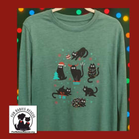2X Large Long Sleeve t-shirt: Green/Holiday cats item
