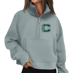 Women's Half Zip Cropped Pullover Gray or Light Green item