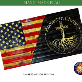 Hand-made "Rooted In Christ wooden Flag" item