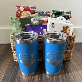 2 Yeti Tumblers & Coffee Tea Basket item